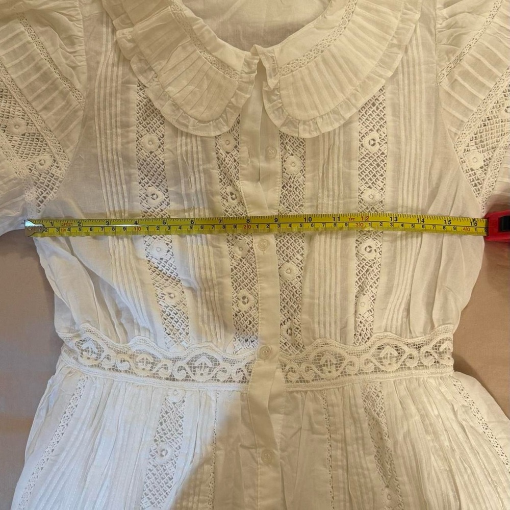 White Lace-Trim Puff Sleeve Dress - Picture 6 of 12